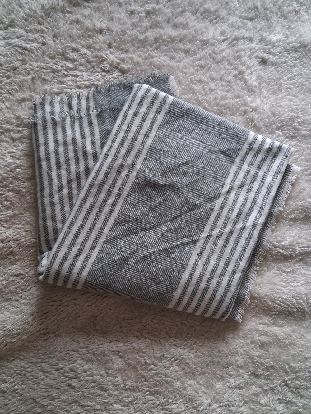 Woolrich Gray & White Striped Herringbone Throw